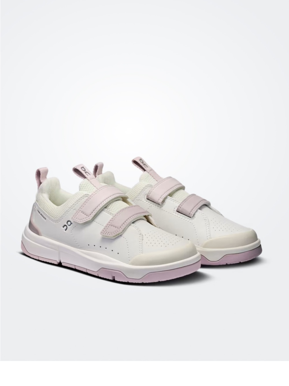 On Running Kids Cloudster Velcro Sneakers in White & Light Pink